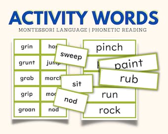 Phonetic Activity Words Phonic Decodable Verbs Montessori Language Dwyer Approach Fun Homeschool Classroom Daycare Activity, PDF Printable