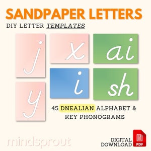 Montessori Sandpaper Letters DIY Template DNEALIAN Uppercase Lowercase Alphabet Letter Phonogram Language Montessori Material, PDF Printable