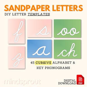 Montessori Sandpaper Letters DIY Template CURSIVE Uppercase Lowercase ...