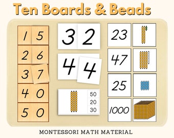 Ten Boards Ten Beads Colored Square Colored Cube Montessori Math Material Extension Worksheet Matching Work Clip Card Activity PDF Printable