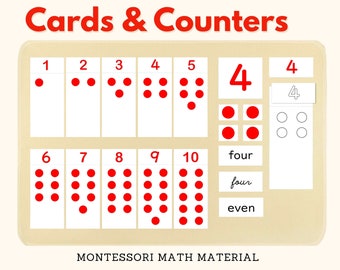 Cards and Counters Montessori Math Material Odd & Even Counting Numbers Coloring Activity Matching Card Number Symbol Recognition, Printable