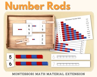 Number Rods Montessori Math Material Extension Activity Matching Cards Tracing Worksheet Clip Card Activity Primary Level, PDF Printable