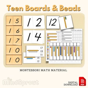 Schede per adolescenti Perline per adolescenti Foglio di lavoro per attività di estensione del materiale matematico Montessori Colorazione Perline abbinate Clip Carte Attività, PDF stampabile