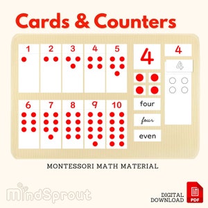 Karten und Counter Montessori Math Material Ungerade und Gerade Zählzahlen Färbung Aktivität Passende Karte Nummer Symbol Anerkennung, Printable