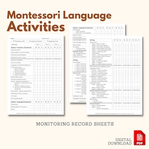 Montessori LANGUAGE & MUSIC Activities Monitoring Record Sheet Scope and Sequence Homeschooling Progress Report Preschool Primary Level 3-6
