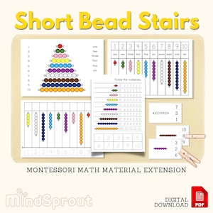 Colored Short Bead Stair Montessori Math Material Counting One-to-one Coloring Matching Worksheet Tracing Work Clip Card Activity Printable