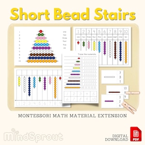 Farbige Kurze Perlentreppe Montessori Mathe-Material Zählen Eins-zu-Eins Färbung Passendes Arbeitsblatt Ablaufverfolgung Arbeit Clip Karte Aktivität Printable
