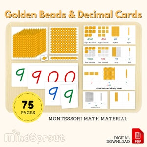 Goldene Perlen Material Große Zahlenkarten BUNDLE Montessori Math Erweiterungsaktivität Dezimalsystem Lesson Place Wert Symbol, PDF Printable