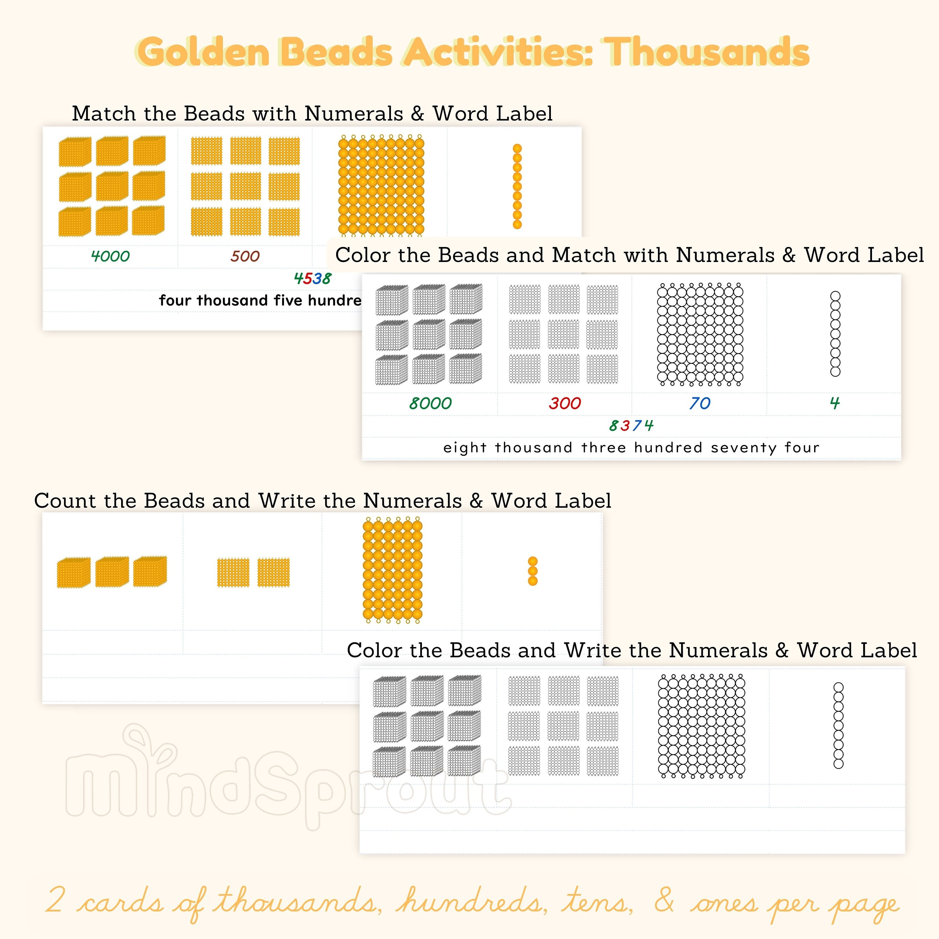 Golden Beads Material Large Number Cards BUNDLE Montessori Math ...