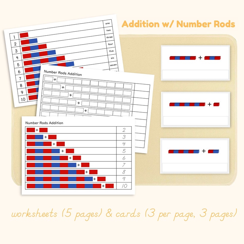 ADDITION With Bead Bars & Number Rods Montessori Math Material Etsy