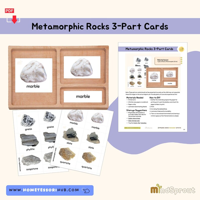 All Rocks Lablad Metamorphic Rocks 3-part Cards Geology Activity Montessori Printable ...