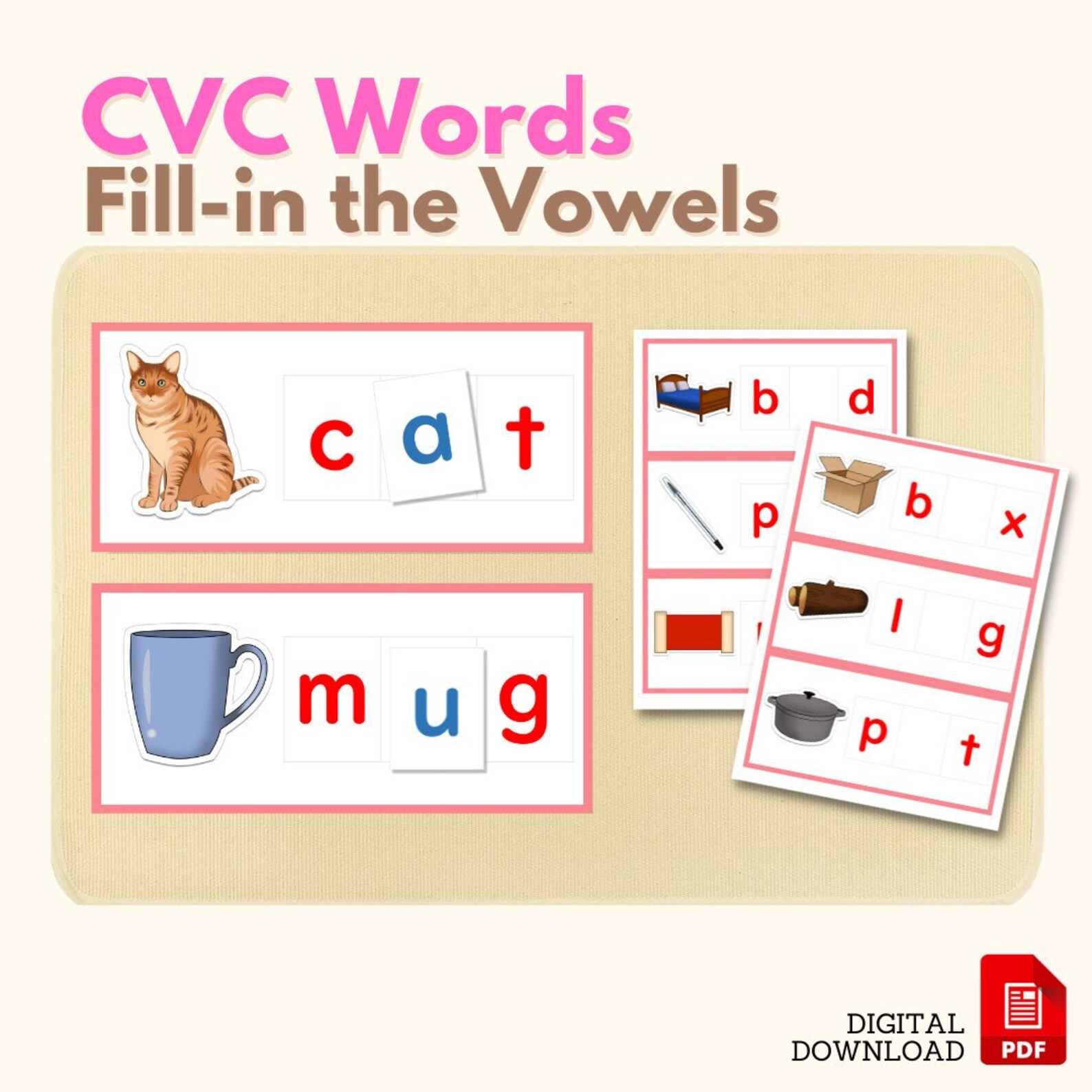 CVC Words Missing Vowel Montessori Language Pink Series Activity ...