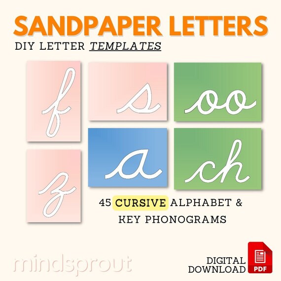 cursive sandpaper letters diy templates montessori etsy
