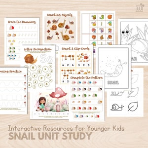 Snail Unit Study (for 3-9) Preschool Activities Unit Research for Elementary Student Montessori Zoology Snail 5 Part Card, Printable