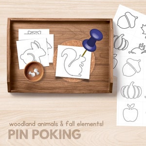Fall Pin Poking and Woodland Animals Push Pin Poke Prick Punch Activity, Fine Motor Skills Work, Hand-Eye Coordination, PDF Printable