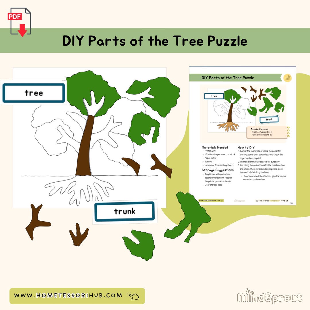DIY Parts of the Tree Puzzle Botany Montessori Printable Material - Etsy