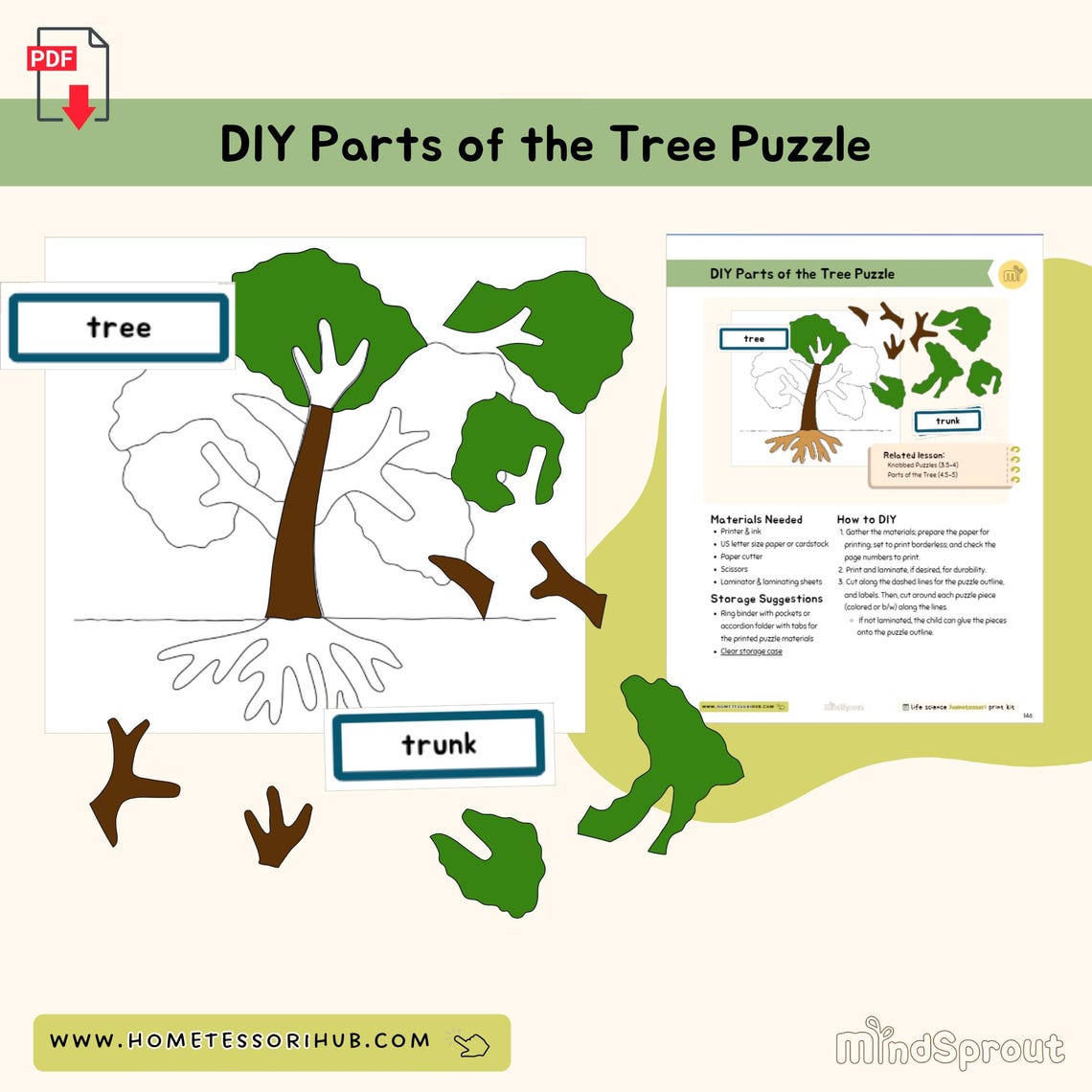 DIY Parts of the Tree Puzzle Botany Montessori Printable Material - Etsy