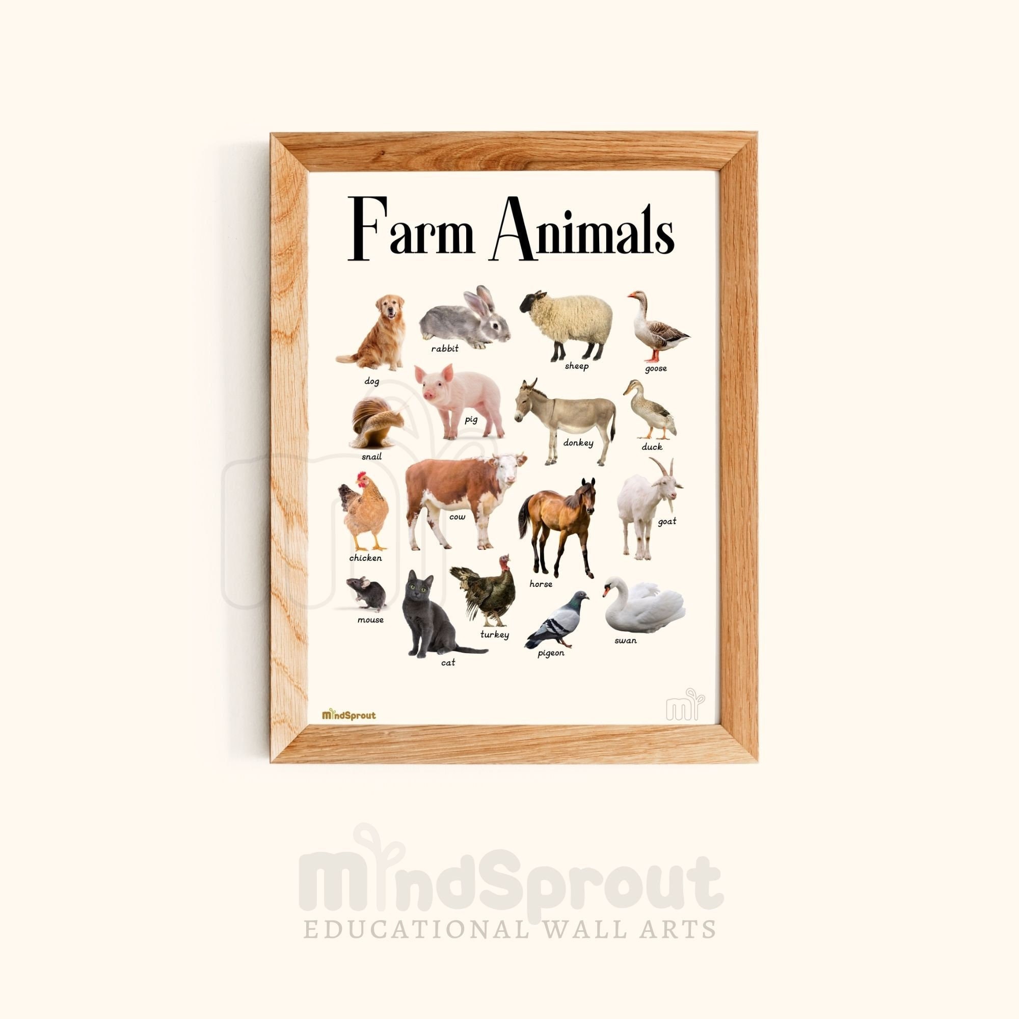 Educational Wall Art Montessori Chart Farm Animals Poster Home Decor ...