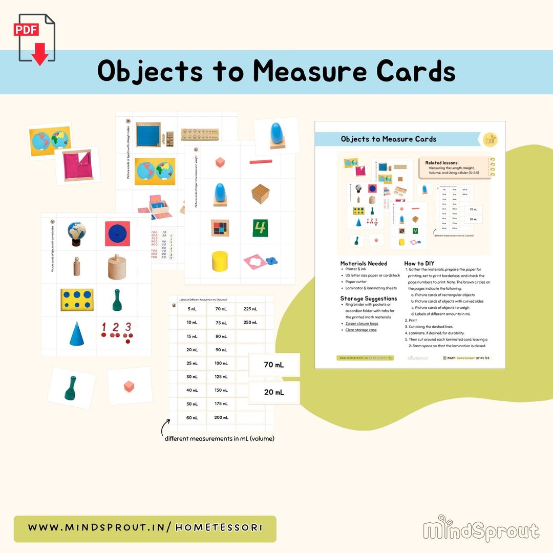 Montessori Objects to Measure Cards Montessori Material Math Extension ...