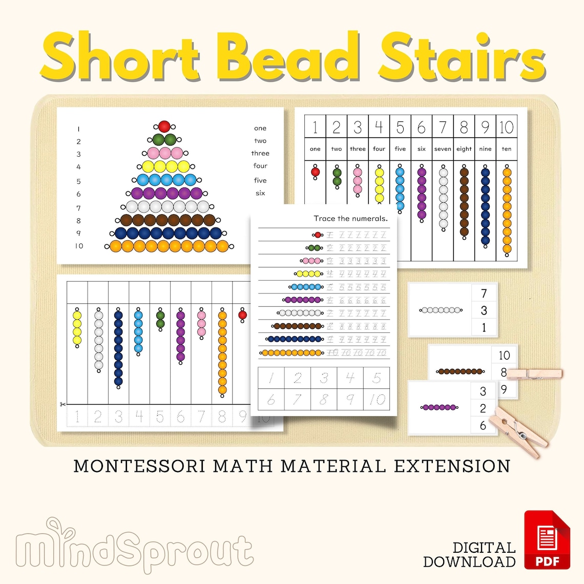Colored Short Bead Stair Montessori Math Material Counting One-to-one ...
