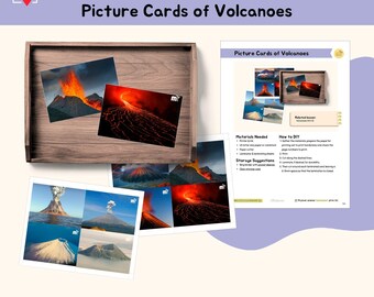 Picture Cards of Volcanoes Geology Preschool Activity Montessori Printable Material