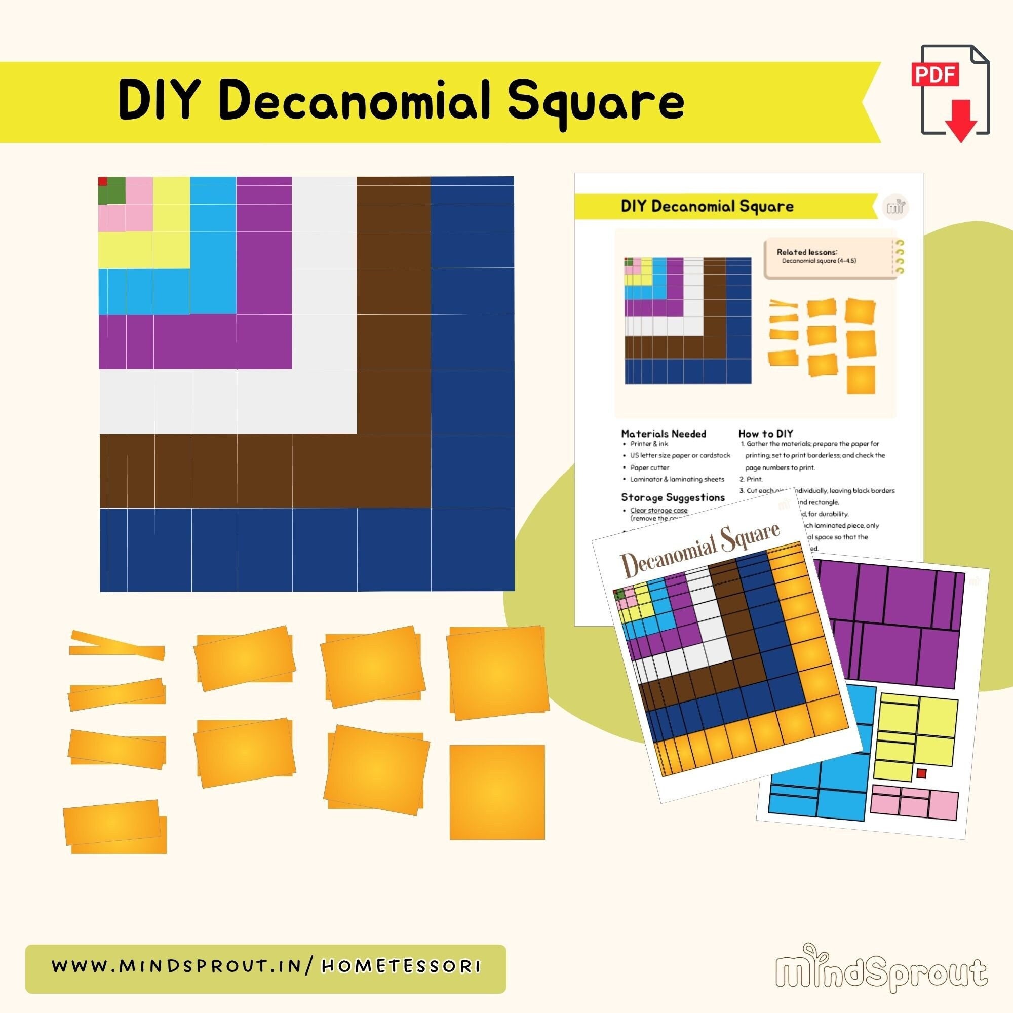 Decanomial Square Math DIY Decanomial Square Montessori Sensorial Material DIY Montessori ...