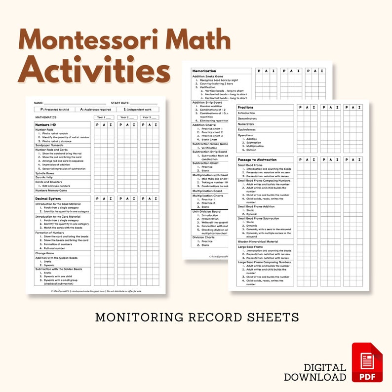 Montessori MATH Activities Monitoring Record Sheet Scope & Sequence Progress Report

Child Curriculum Montessori Teacher Guide Progress Report Activity Checklist Montessori School Homeschooling Record Keeping List Teacher Recording