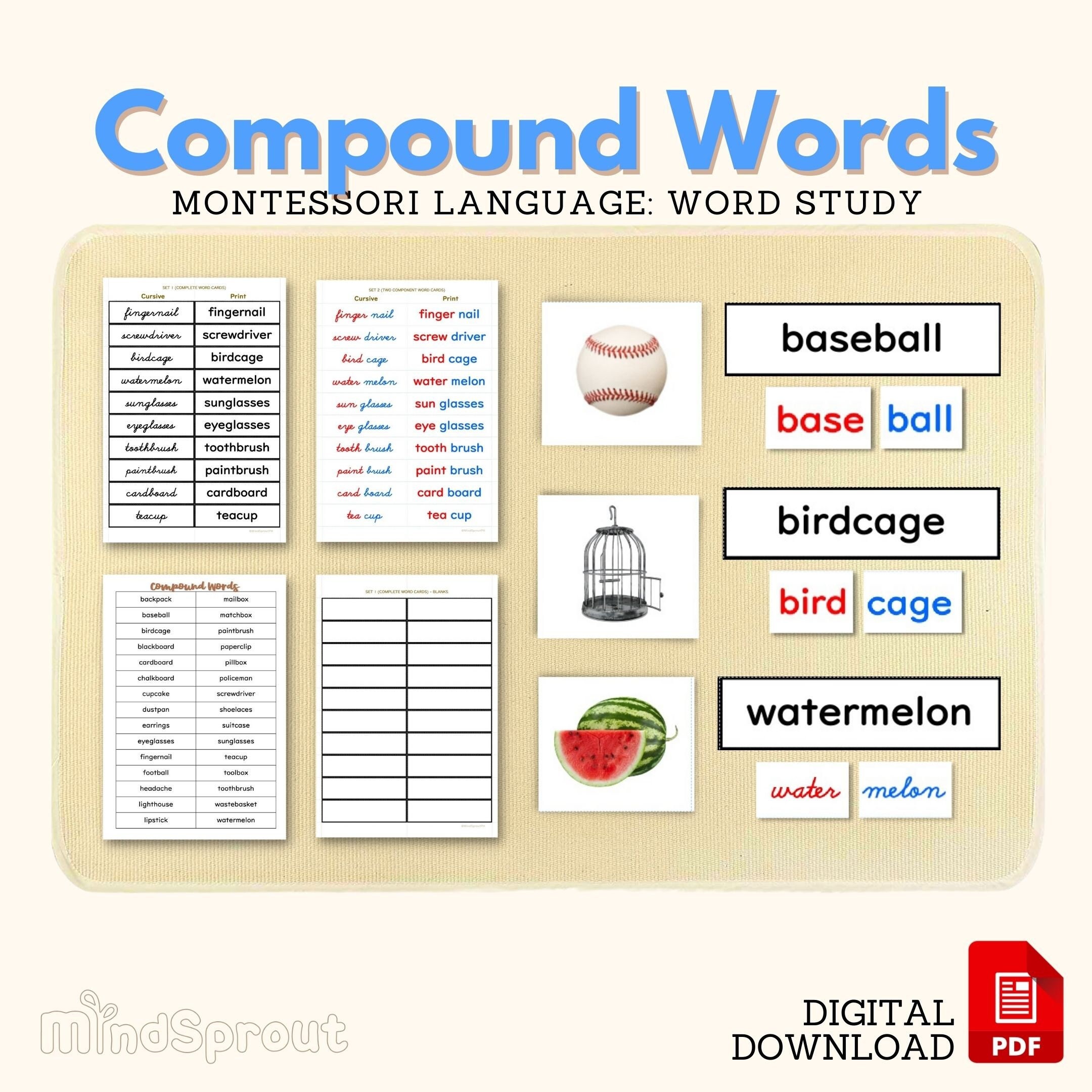 Montessori COMPOUND WORDS Word Study Montessori Language Reading and