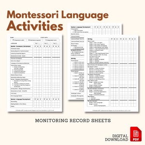 Montessori LANGUAGE Activities Monitoring Record Sheet Scope & Sequence Progress Report

Child Curriculum Montessori Teacher Guide Progress Report Activity Checklist Montessori School Homeschooling Record Keeping List Teacher Recording