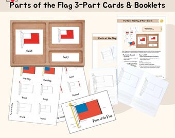 Parts of the Flag 3-Part Cards & Booklets Geography Preschool Activity Montessori Printable Material