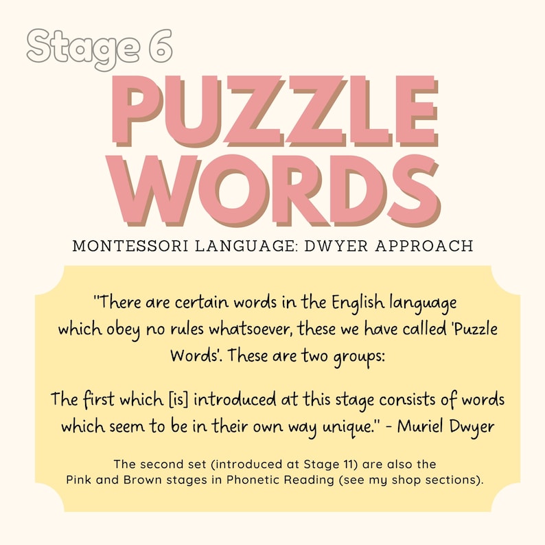 PUZZLE Words Montessori Language Dwyer Approach Sight Words Montessori Memory Word Game Homeschool Classroom Daycare Activity