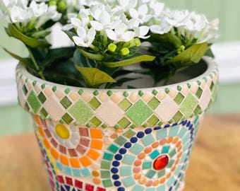 Bloempot, zelf maken (DIY) of kant-en-klaar bestellen (MBM), mozaïek, origineel cadeau, tuin- en woondecoratie, 3 maten, kies je kleuren