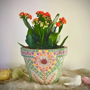 Pot de fleurs à faire soi-même (DIY) ou sur commande (MBM), mosaïque, cadeau original, décoration de jardin et de maison, 3 tailles, couleurs au choix