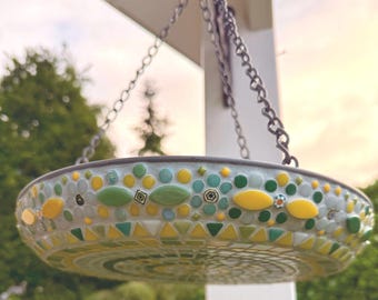 Hangend vogelbad 30 cm, zelf maken of kant-en-klaar kopen, glasmozaïek, origineel cadeau, tuindecoratie, kies je eigen kleurencombinatie