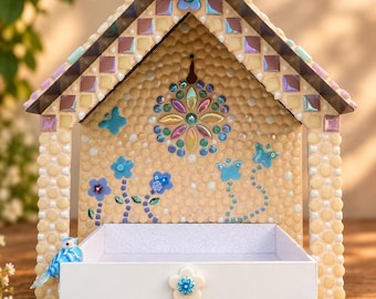 Mosaic Bird Feeder House, Garden Art, Custom Colors, DIY Kit Option