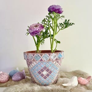 Maceta, hazla tú mismo (DIY) o encarga ya hecha (MBM), mosaico, regalo original, decoración de jardín y hogar, 3 tamaños, elige tus colores