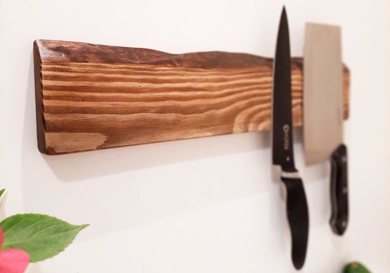 Magnetic knife block / Wooden magnetic knife holder / Wall mounted magnetic knife rack / Gift for chef image 4