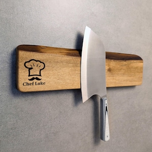 Personalized Magnetic Knife Holder for Farmhouse Kitchen, Natural inspired home decor, Live Edge Walnut Utensil Rack, Custom Hostess Gift
