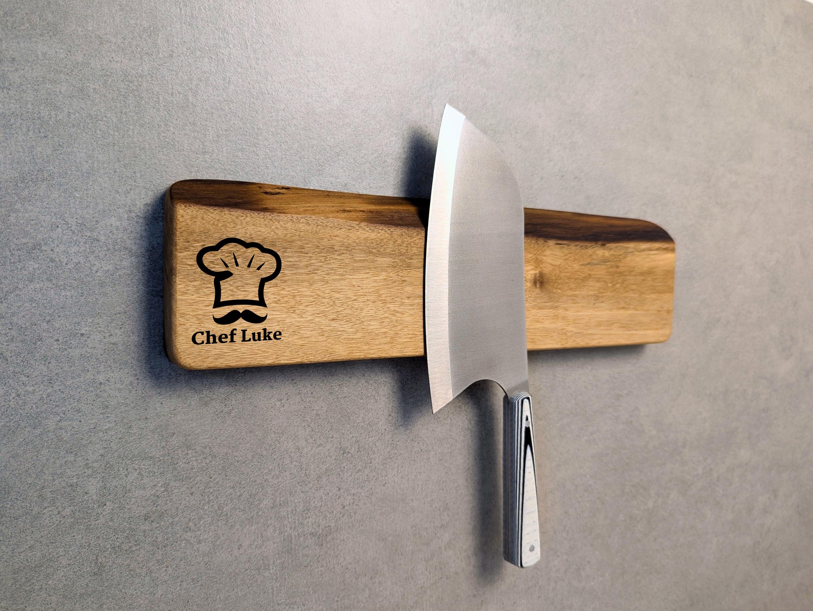 Personalized Magnetic Knife Holder for Farmhouse Kitchen, Food Lover Gift, Live Edge Walnut Knife Rack, Custom Hostess Gift, Knife Storage