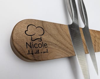 Personalized Magnetic Knife Holder, Walnut Wood Wall Mounted Knive Block, Housewarming Gifts, Personalized Decor Kitchen Storage Gift