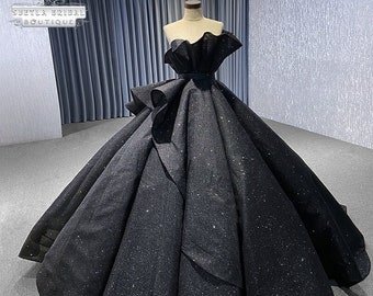 Black Sparkle Wedding Dress,Glitter Black Corset Wedding Dress With Train,Alternative Wedding dress,Non Traditional Wedding Dress,Goth Gown