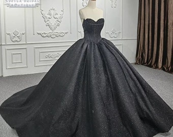 Black Gothic Beaded Corset Wedding Dress, Embellished Ball Gown Black Wedding Dress, Alternative Bride Gown, Cinderella Princess Ballgown