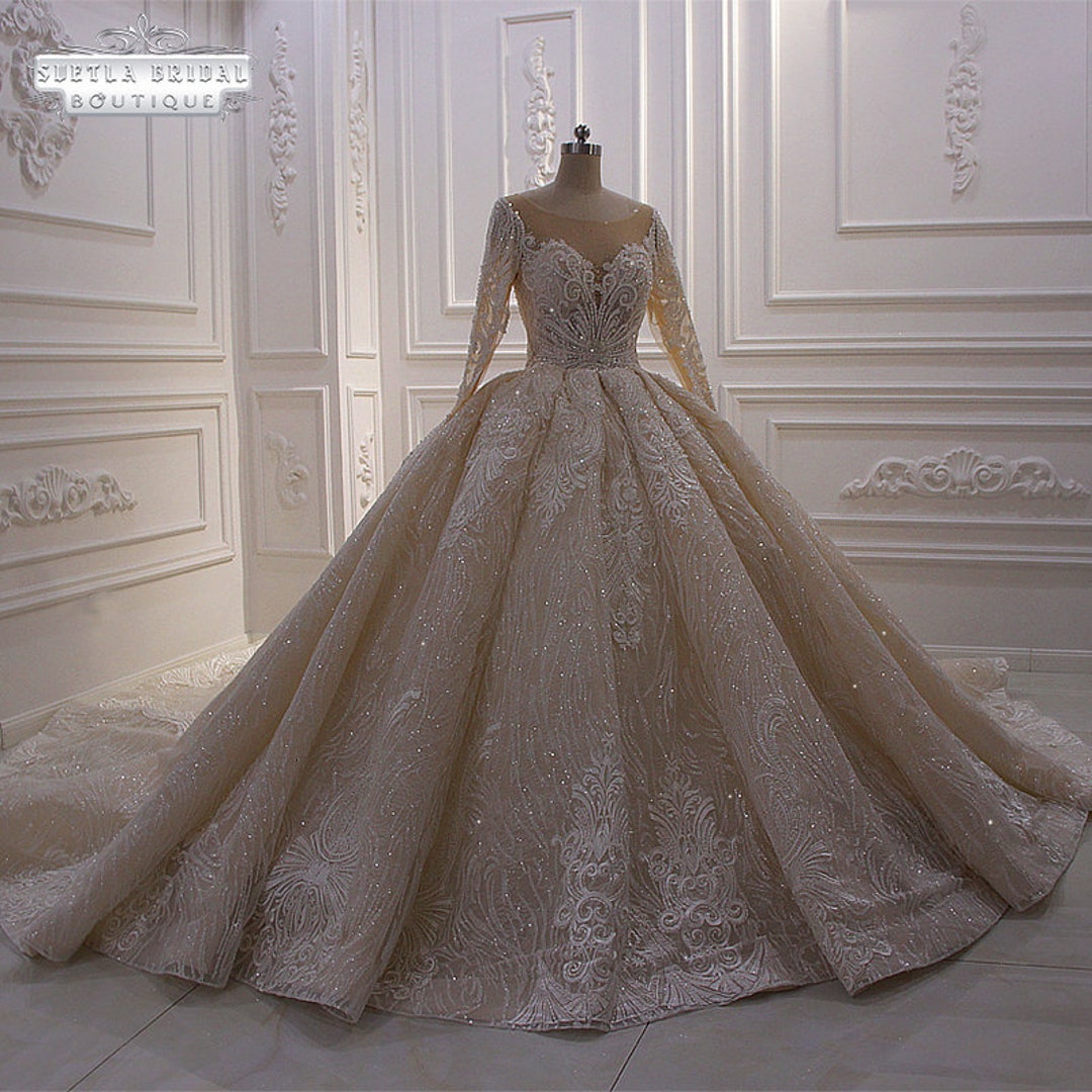 Ball Gown Wedding Dress Long Sleeve Luxury Beaded Lace Etsy