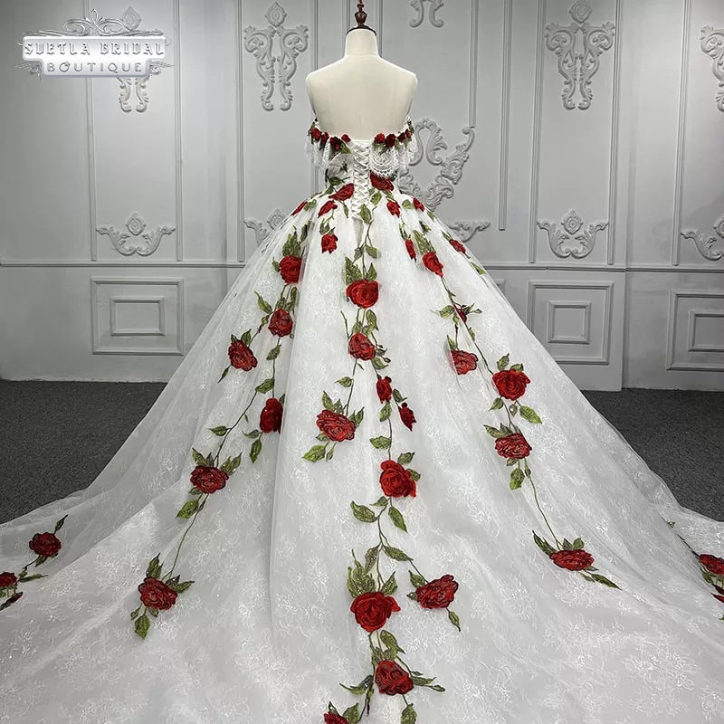 White Red Ball Gown Off Shoulder Taffeta Wedding Gown DPP_0037|DPP_0037|A  Line Wedding Dresses