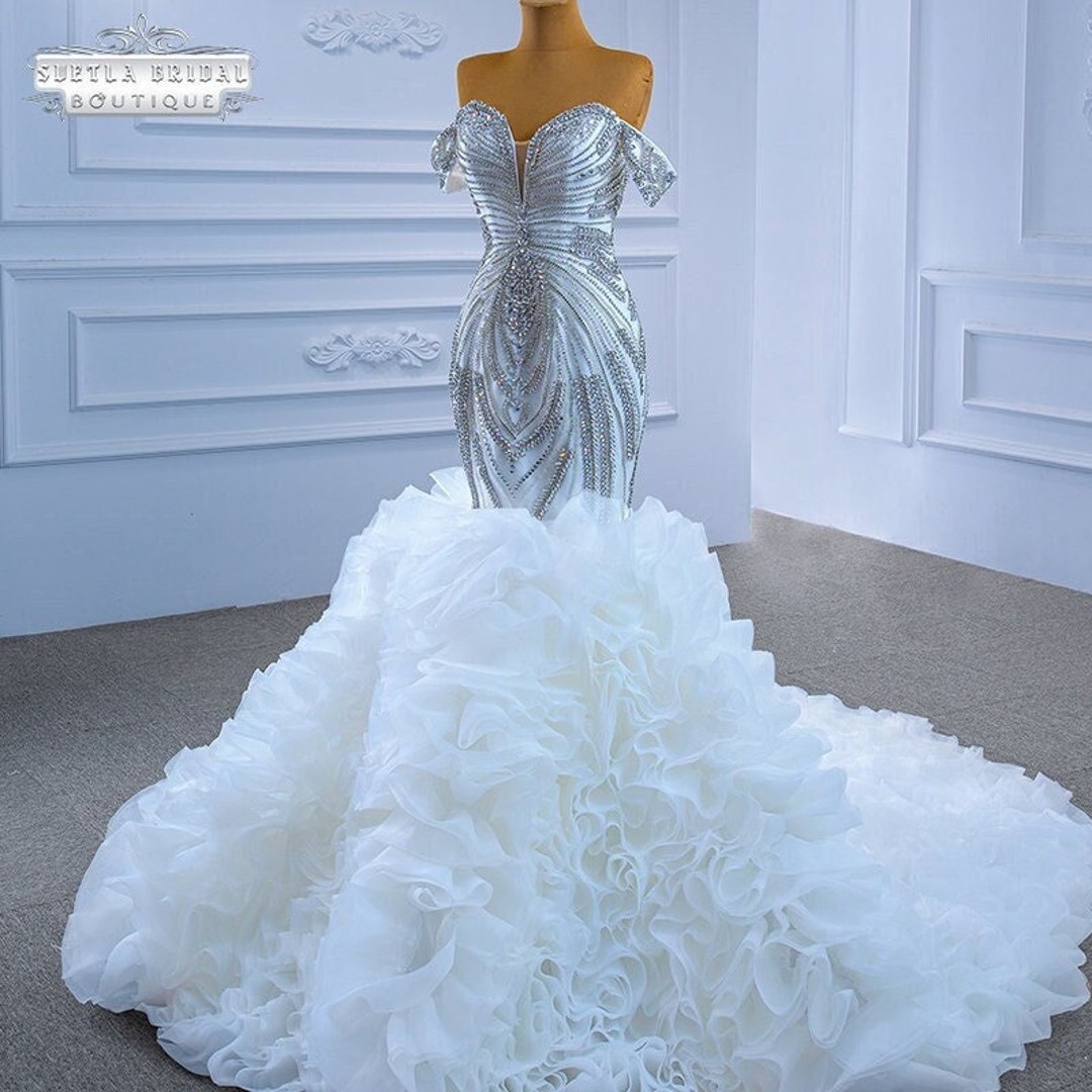 Luxury Mermaid Wedding Dress, Glitter Mermaid Gown, Crystal Beaded ...