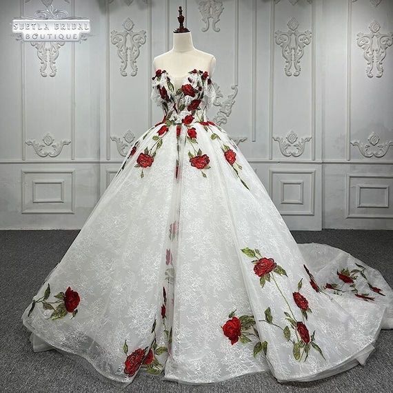 red white wedding dress