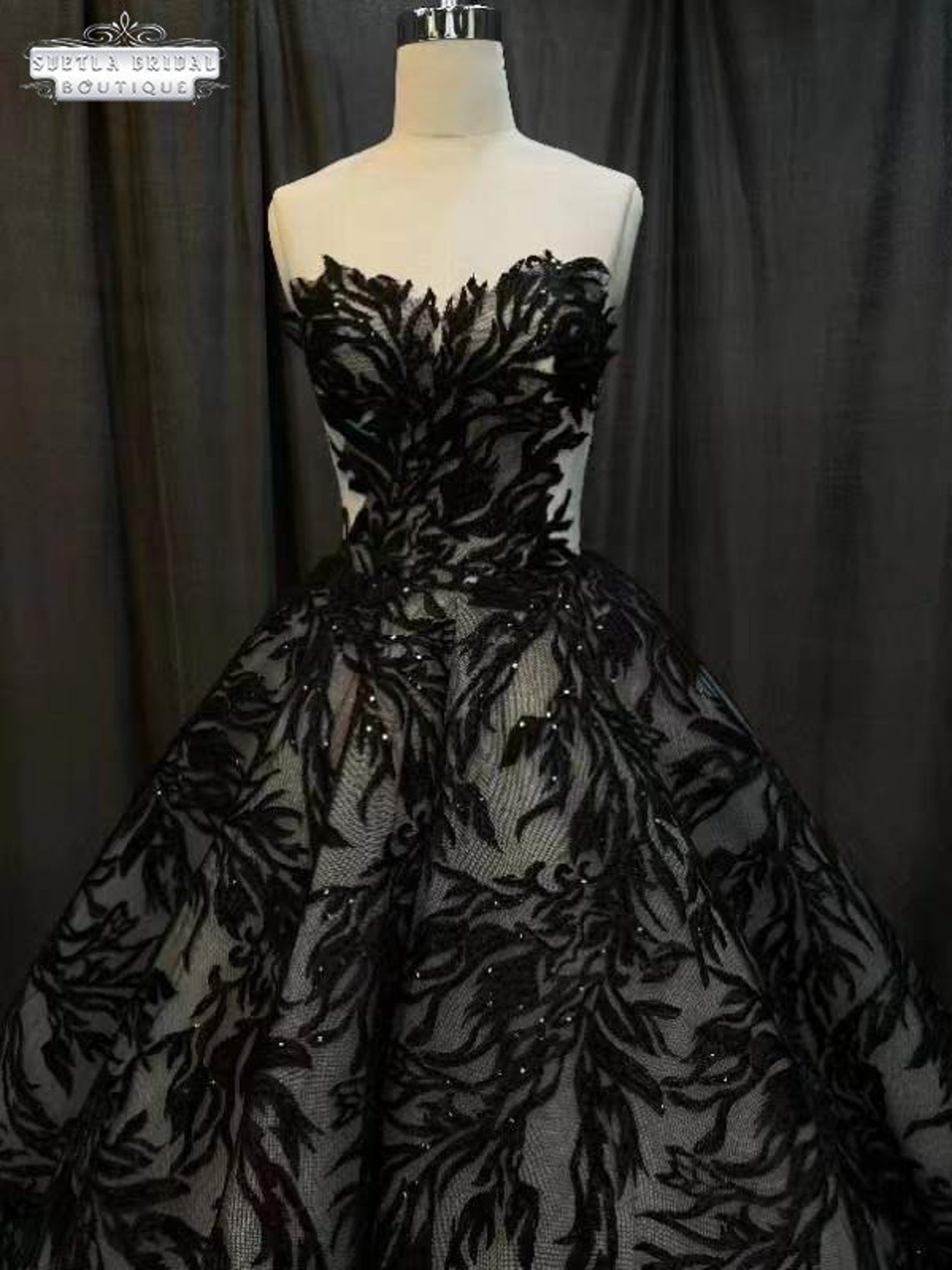 Black Lace Wedding Dress Black and White Wedding Dress Etsy