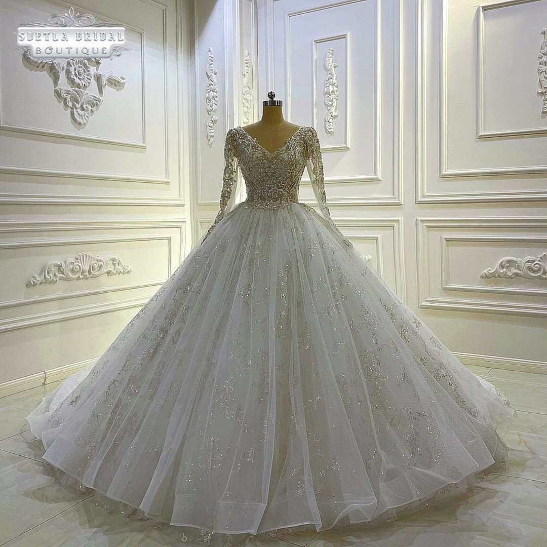 Luxury Beaded Princess Wedding Dress, Ball Gown Wedding Dress Long ...