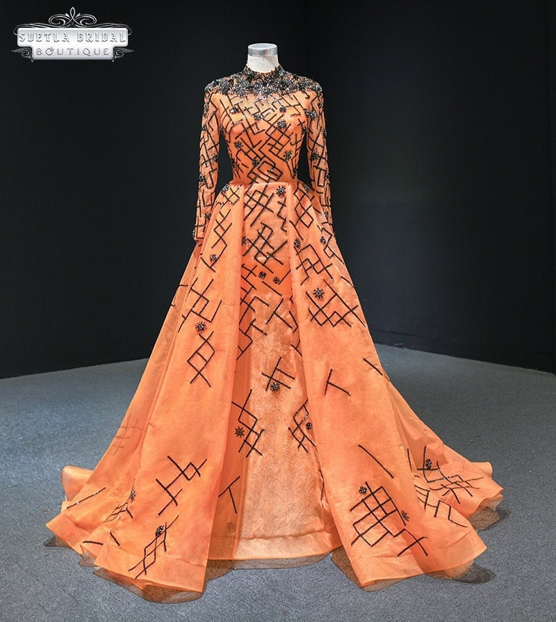2024 Orange Lace Prom Dresses Floral V Neck Formal Evening Dress –  MyChicDress