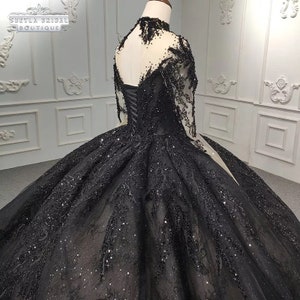 Black Wedding Dress Gothic, Black Ball Gown Wedding Dress Long Sleeve ...